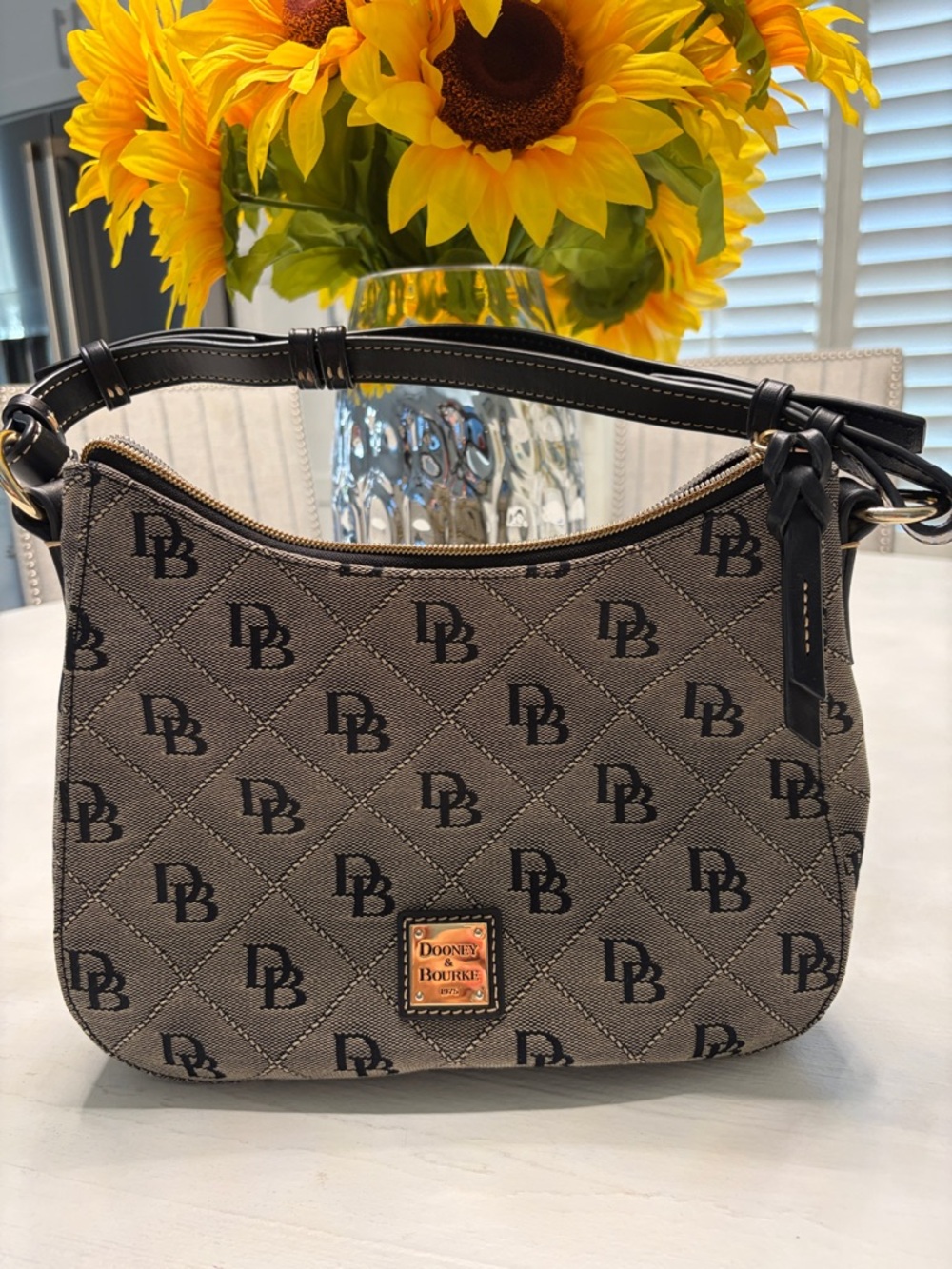 Dooney & Bourke Gray Logo Shoulder Bag with Black Trim